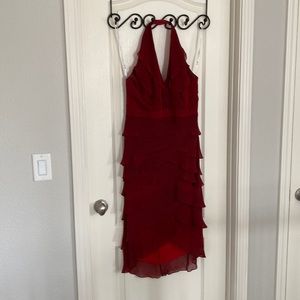 Size 12 Red backless sleeveless silk dress knee length